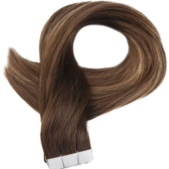 3 20” #4 Brownto #27 +14 & 4 HUMAN HAIR TAPEINS Wigs & Extensions